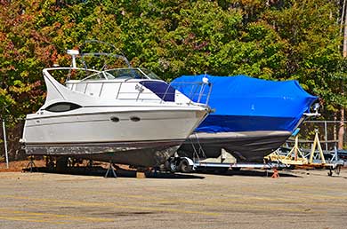 boats parked in a storage lot